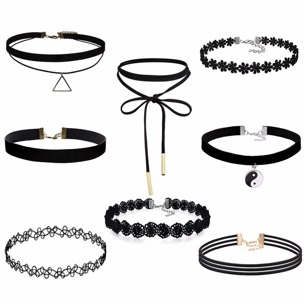 Новинка 2017 года Винтаж Chocker 8 шт./лот панк Collier Femme эластичного бархата Готический