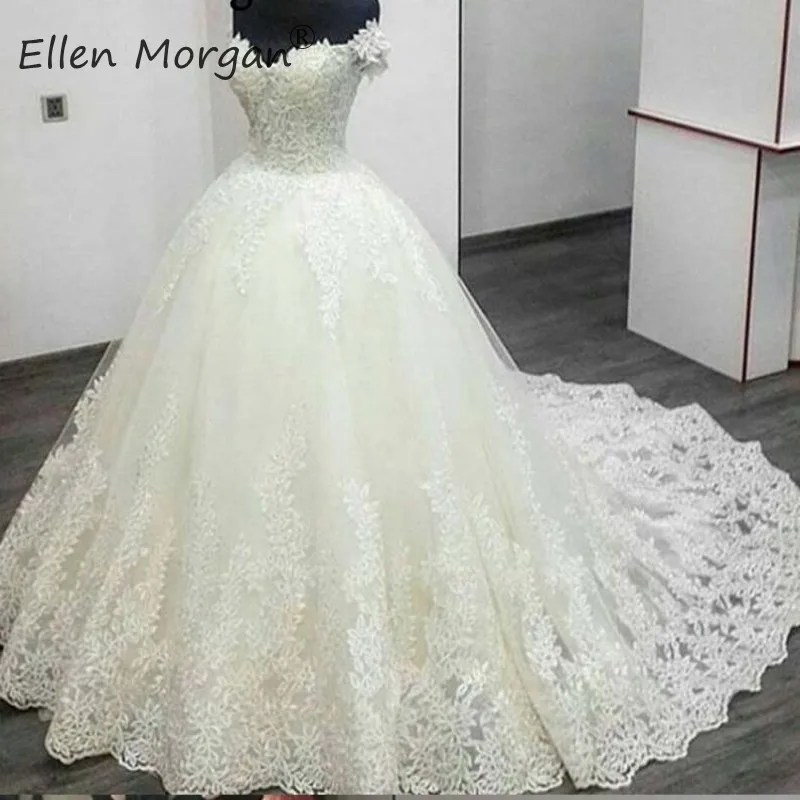 Elegant Ivory Ball Gowns Wedding Dresses Appliques Beaded Off Shoulder Custom Made China Merry Bridal 2019 For Woman | Свадьбы и