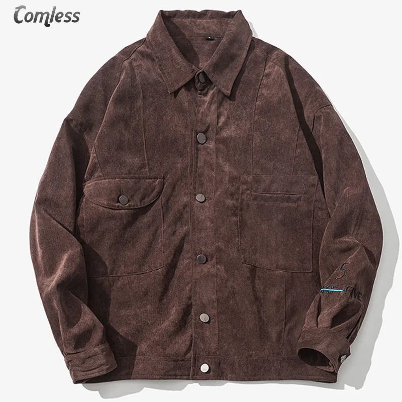 Мужская Вельветовая куртка с карманами повседневная приталенная рукавами и
