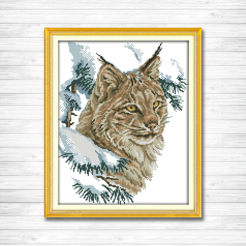 Wildcat Зимний Рождественский Кот снег животное Счетный напечатанный на ткани DMC 14CT