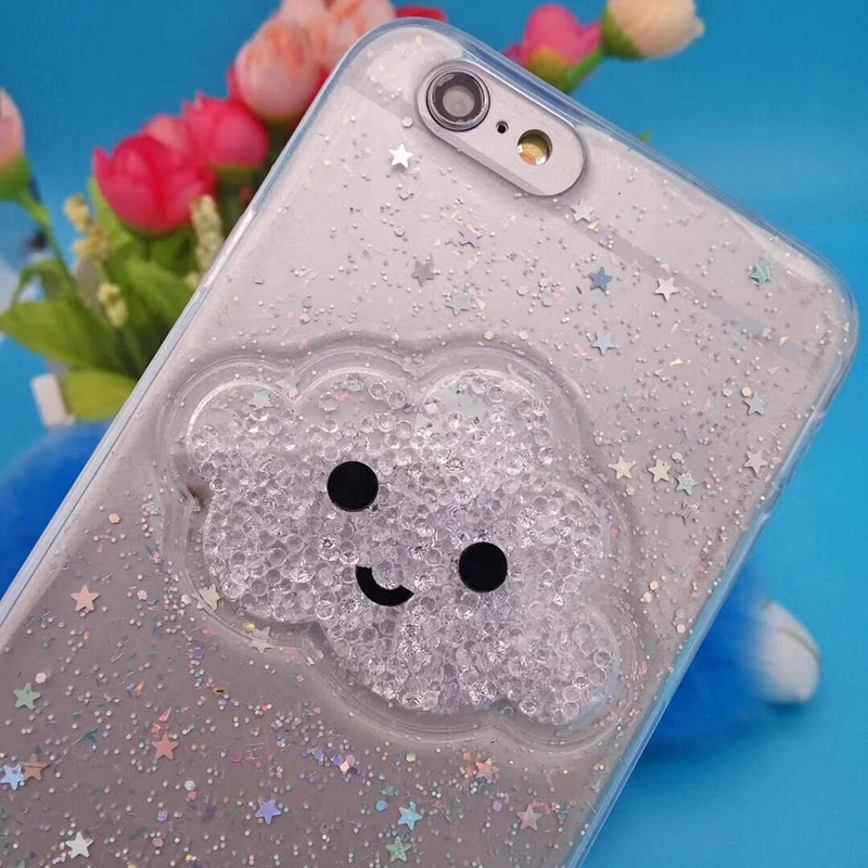 Жидкое Сердце Блеск улыбка лицо облака чехол для телефона для iPhone 6 6s 7 8 Plus X XS 11 Pro Max Мороженое Мягкий ТПУ динамический бисер чехол