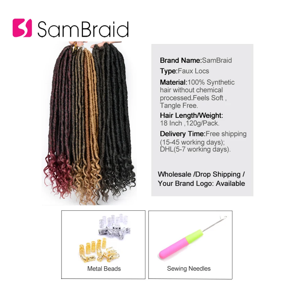 SAMBRAID Goddess Faux locs вьющиеся плетеные пряди синтетические накладные волосы плетение волос мягкие искусственные замки 24 корня/18 дюймов упаковка