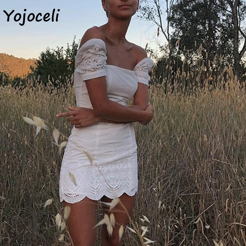 Yojoceli 2019 Лето хлопковове вязаное платье женские с квадратным вырезом облегающее