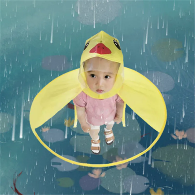 Желтая утка Детский дождевик НЛО шапка с зонтиком автоматический складной зонт