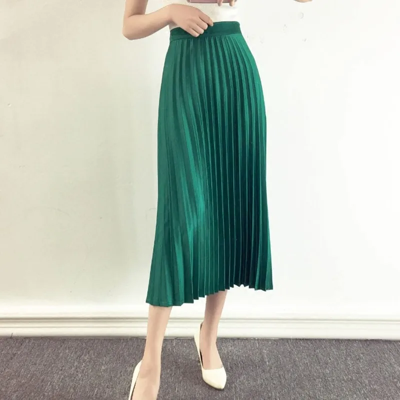 Женская винтажная плиссированная юбка темно зеленая длинная макси с высокой