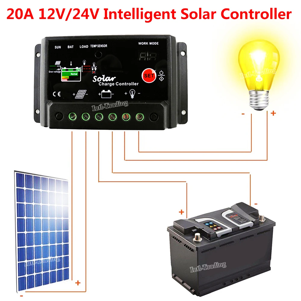 Умный контроллер заряда солнечной батареи 20 А регулятор аккумулятора ШИМ 12/24 в