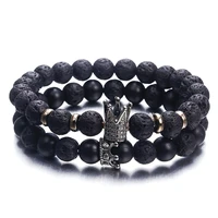 hot trendy lava stone pave cz imperial crown and helmet charm bracelet for men or women adjustable bracelet jewelry gifts