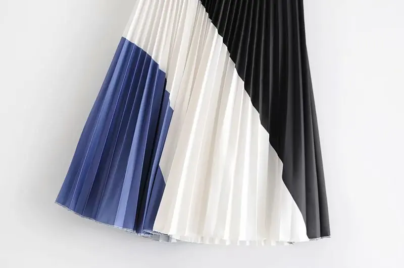 2019 летние юбки женские контрастные цвета Лоскутная юбка в складку Женская