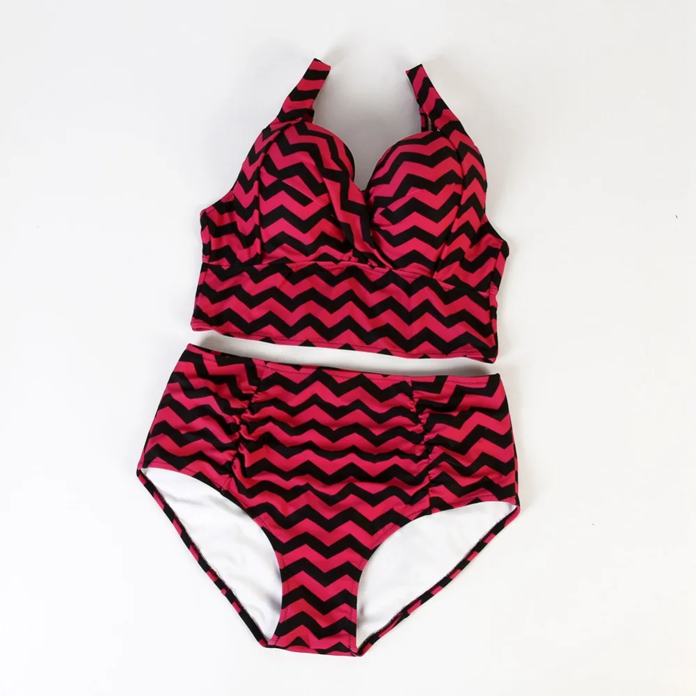 Женский купальник Танкини большого размера с высокой талией в полоску купальные