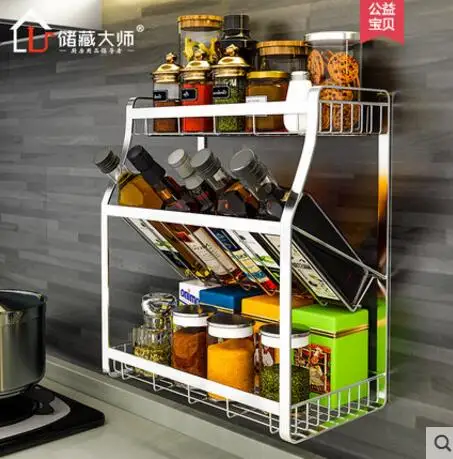 Кухонная полка для приправ бытовая стойка масла соли соевого соуса и уксуса