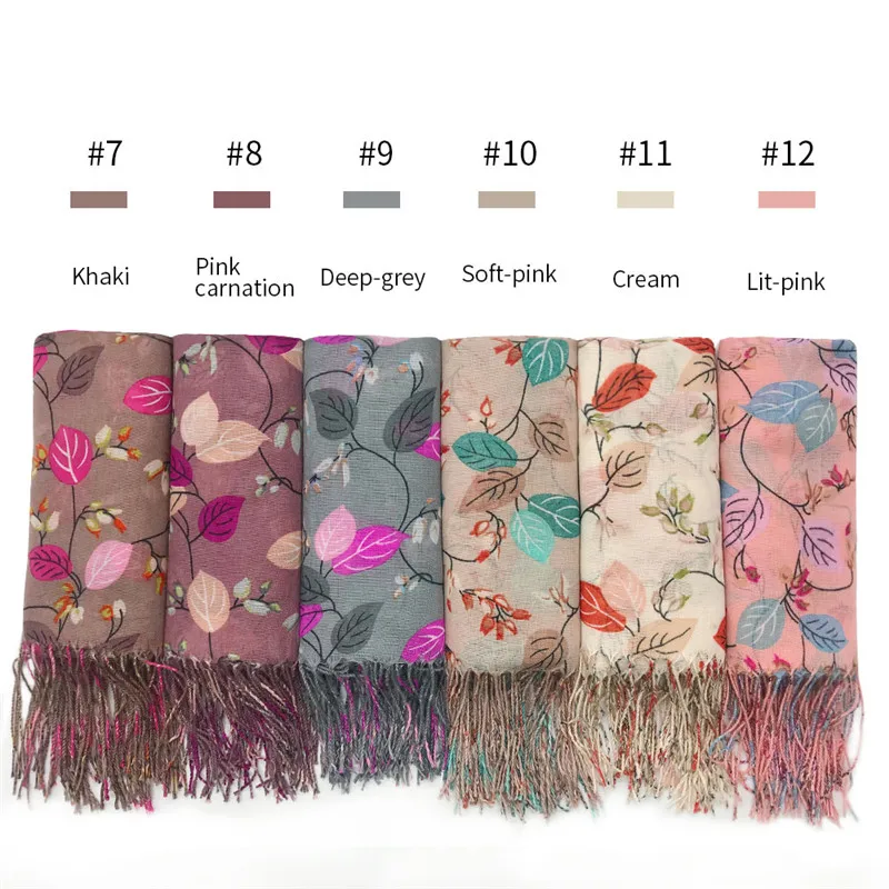 Лидер продаж мусульманский хиджаб с принтом листьев однотонные прозрачные