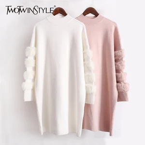 Женский вязаный пуловер TWOTWINSTYLE, свободный свитер с длинными рукавами, толстый теплый джемпер большого размера на зиму