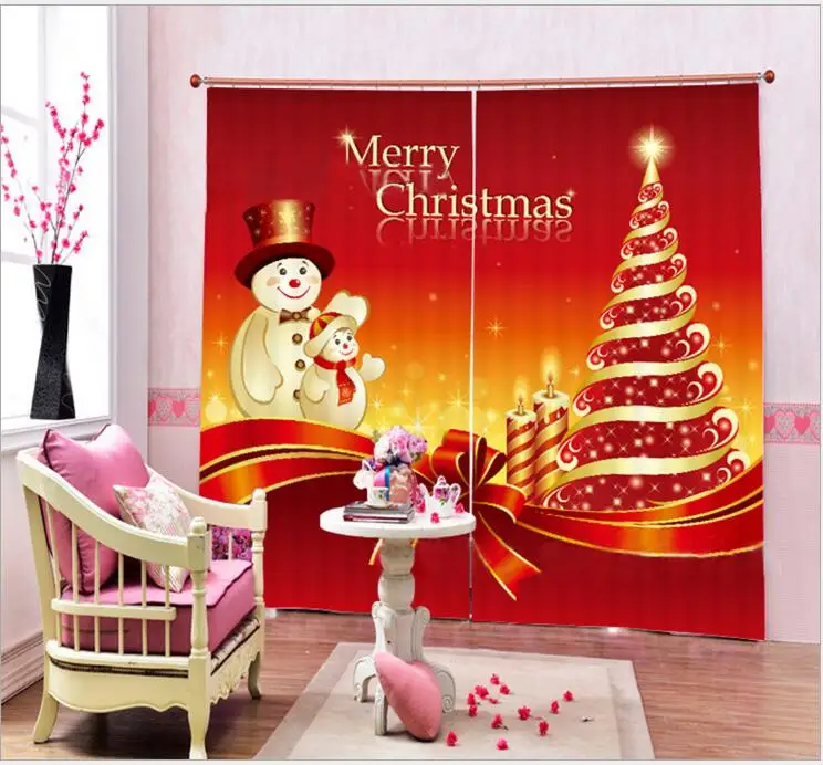 

Christmas print 3D Window Curtains Living Room wedding bedroom Hotel decorate Cortinas Drapes Rideaux Customized size pillowcase
