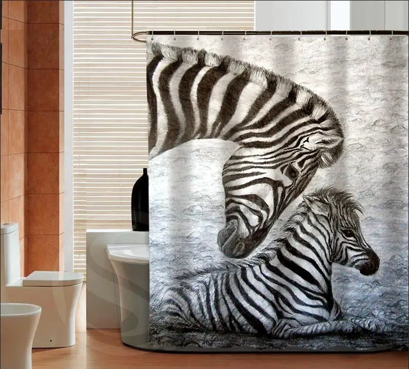 

Popular Zebra Custom Shower Curtain Polyester Fabric Printing Bathroom Curtain Waterproof With Hook Bath Curtain Gift