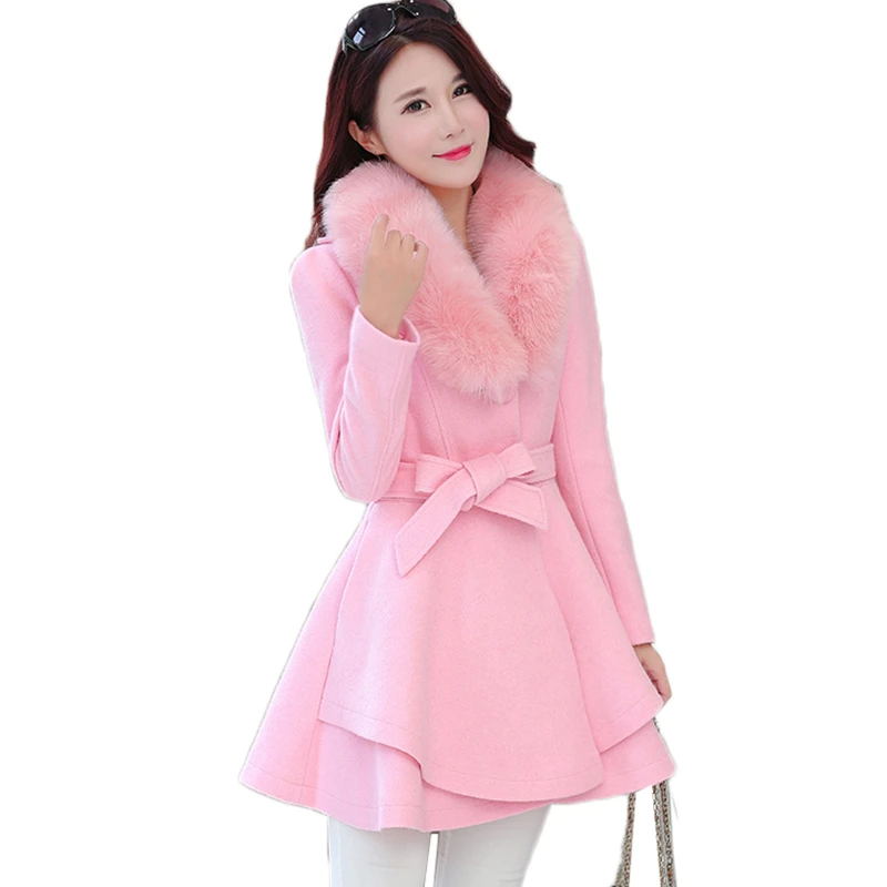 Зимнее женское пальто 2017 новое модное тонкое шерстяное с большим меховым