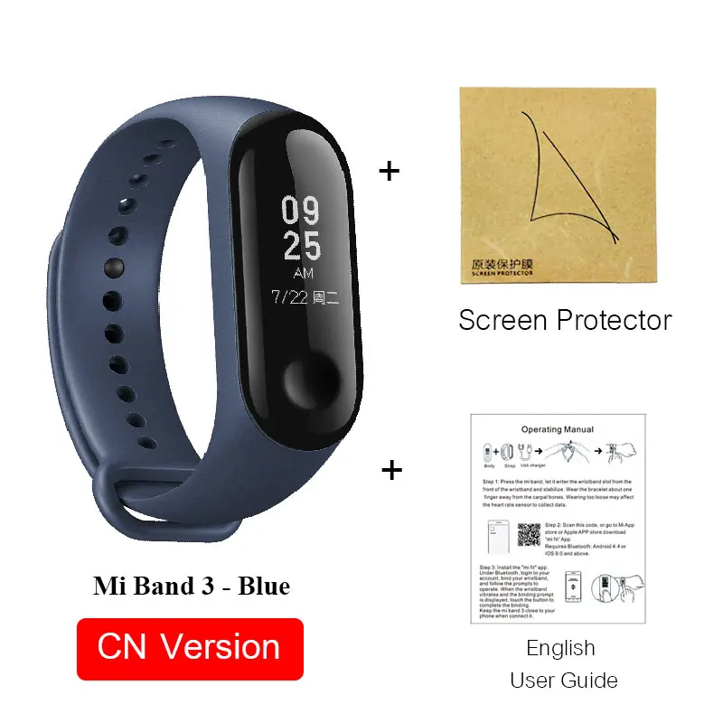 Blue.CN.Add.Film XIAO MI Band 3 Смарт Wriste Mi Band 3 с Orang черный синий пульсометр водонепроницаемый Сенсорный Экран фитнес-трекер Браслет - Цвет: Blue.CN.Add.Film