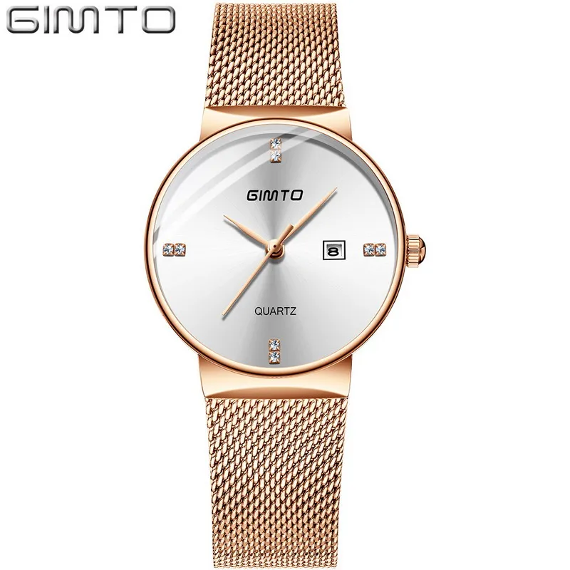 Rose Gold White Уникальный горный хрусталь Для женщин Повседневное часы простой черный Водонепроницаемый Календарь платье в деловом стиле часы для женщин женские наручные часы подарок - Цвет: Rose Gold White