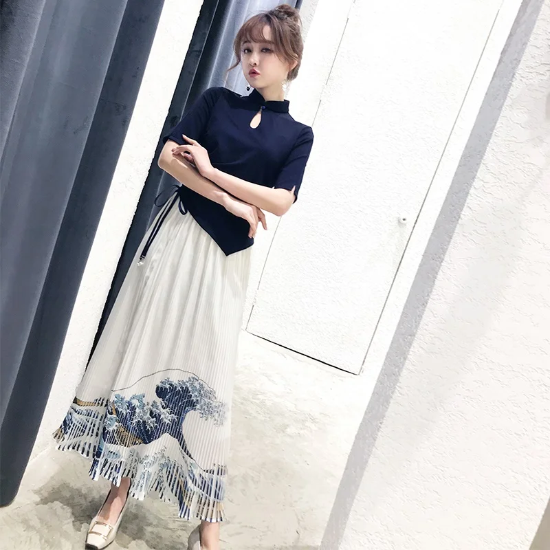 Современный китайский Cheongsam Qipao Женский комплект из двух предметов комплект с юбкой женские винтажные наряды для женщин платье в китайском стиле TA1470