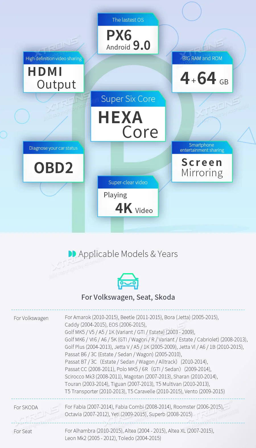 " шестиядерный 64 Гб ПЗУ Android 9,0 автомобильный стерео Мультимедийный DVD HDMI для Volkswagen Golf Passat Touran Tiguan для Skoda для сиденья