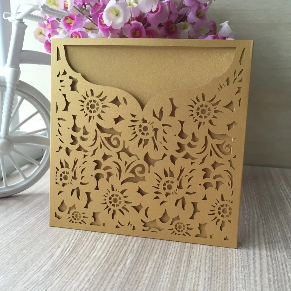 

20pcs Laser Cut Pocket design chinese paper craft Flower Pattern Wedding Invitations Card Favor Birthday Party Decoration Card