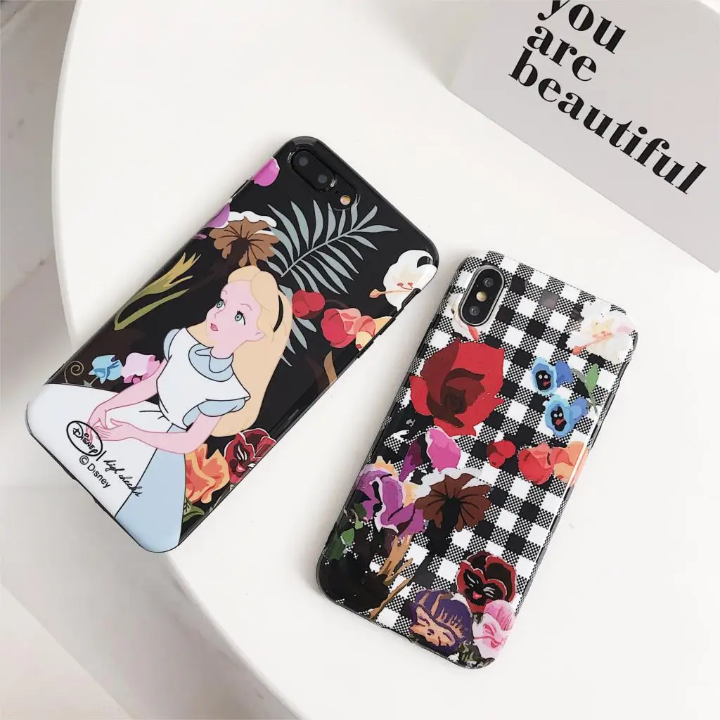 Модный милый аниме мультфильм Disneys принцесса Алиса решетки цветок чехол для iPhone 6