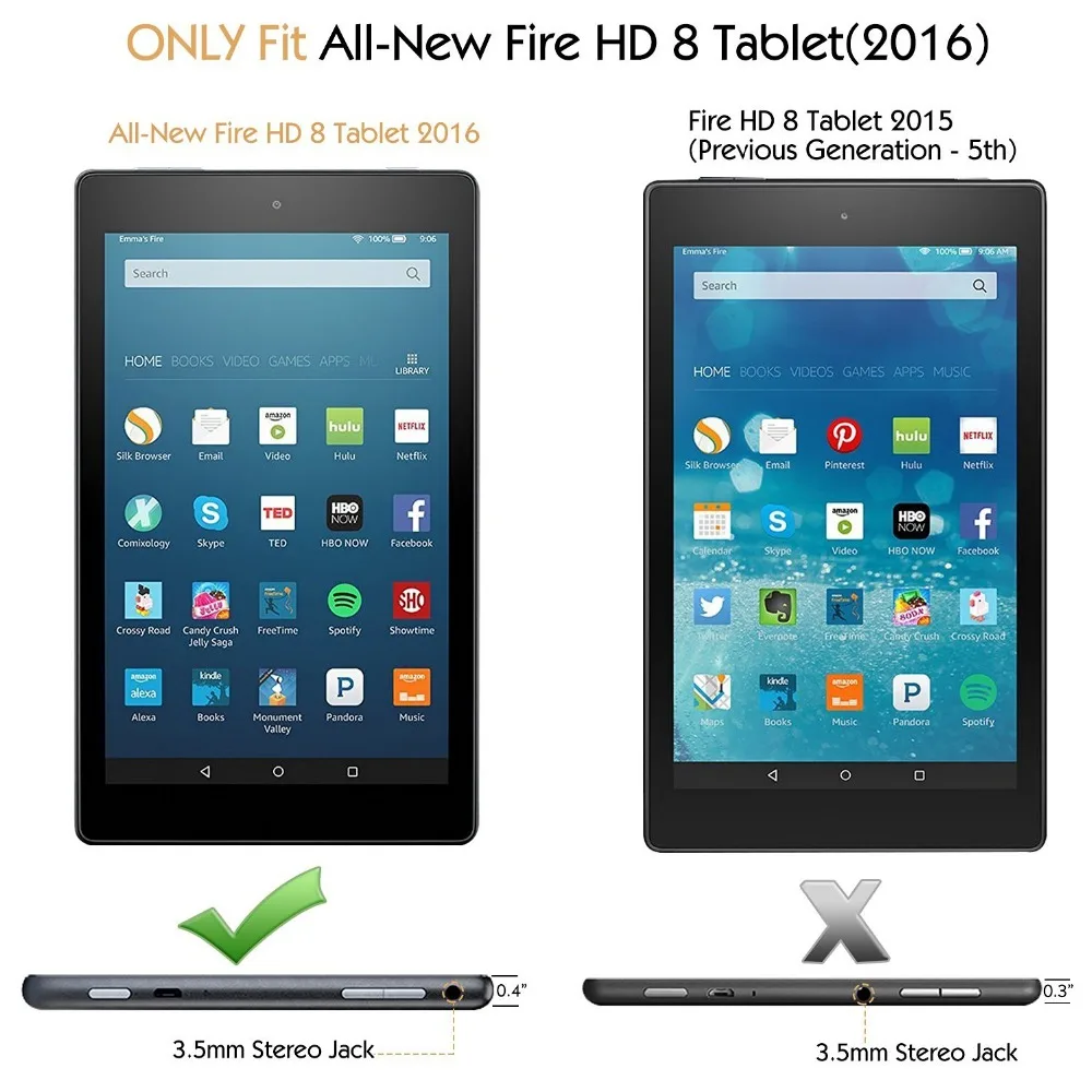 CucKooDo PU кожаный складной чехол книжка для Amazon Kindle Fire HD 8 (6th 2016) &quotHD дисплей планшет +