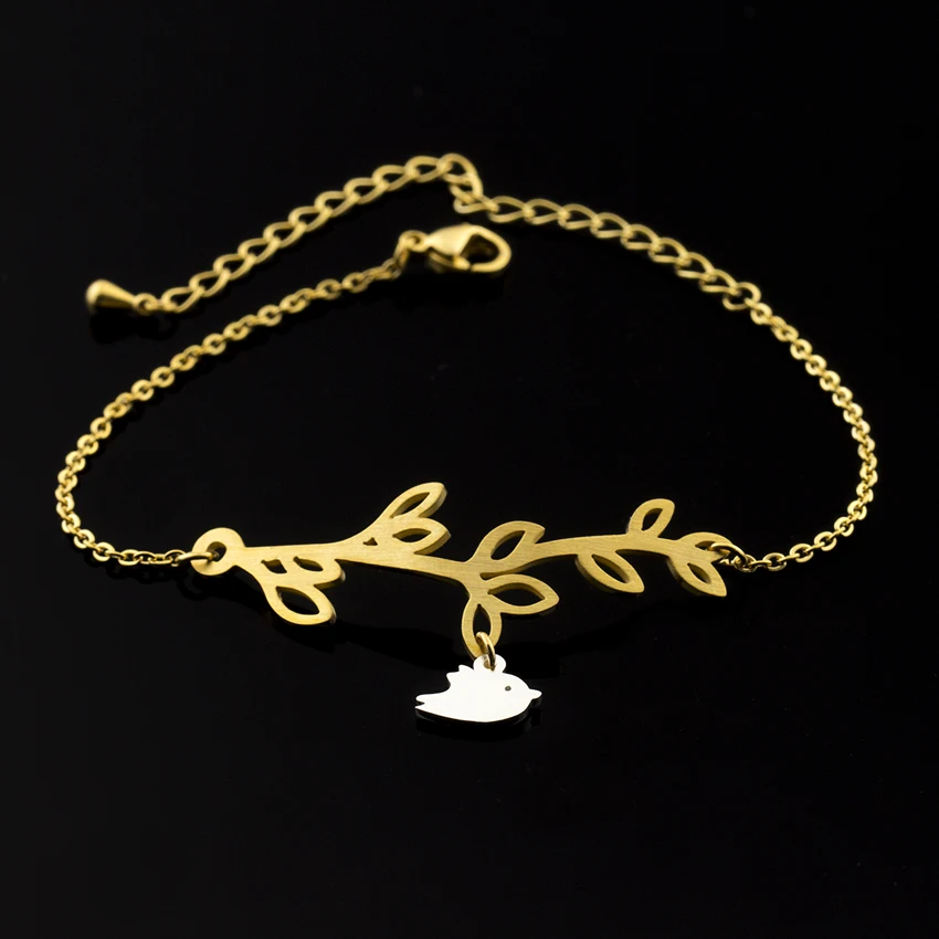 Цвета: золотистый серебристый Цвет Pulsera филиал птица Браслеты Нержавеющая сталь