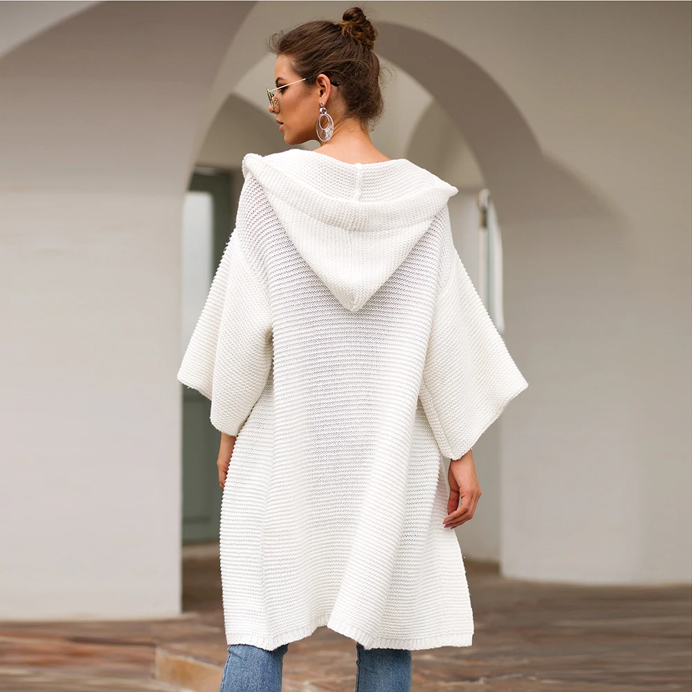 Women Cardigan Autumn Long Knitted Jacket Oversized Hooded Sweater Winter White Red Coat with Hat Lady Outwear eDressU SJ-VD3069 |