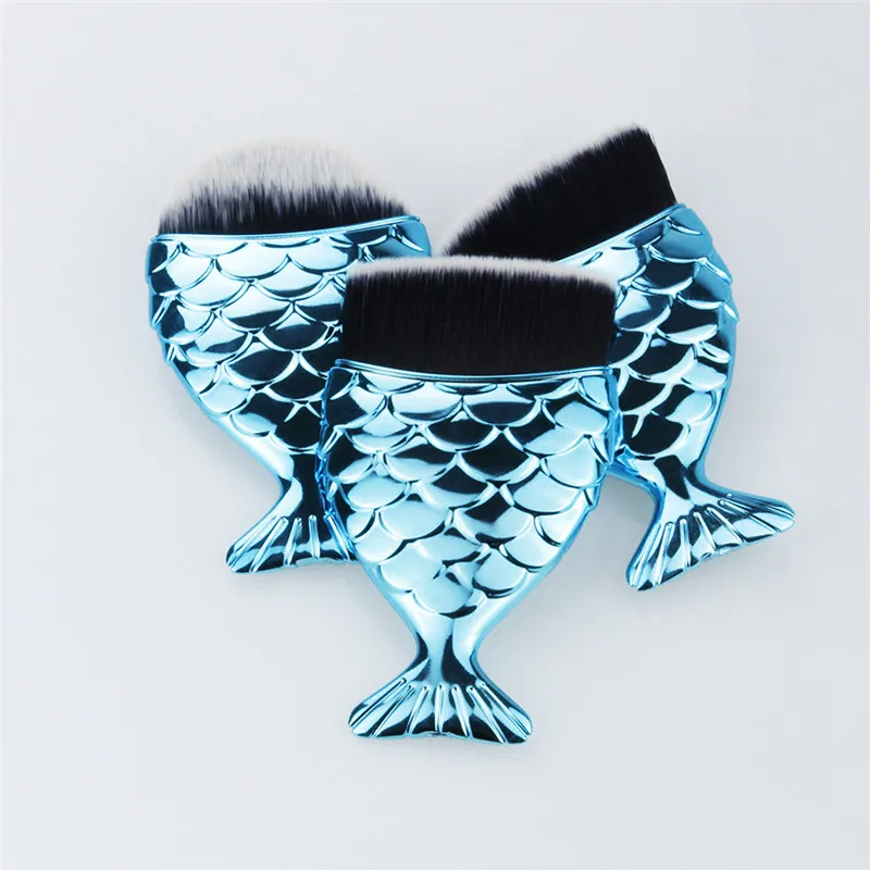 3pcs Fish Tail Diamond Mermaid Makeup Brushes Set Foundation Powder Blush Contour Face Brush Cosmetic Tool With Brush Cover 20
