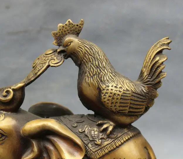 S6729 8 &quotнародный китайский бронзовый петух Руи на слоне статуя статуэтки