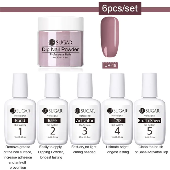 6pcs set 5 Ur Sugar 8 шт./компл. погружения ногтей Блеск порошок Наборы градиент французский гвоздь натуральный Цвет голографическая пигмента сухой без лампы для лечения - Цвет: 6pcs set 5