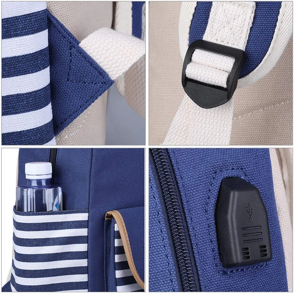 Aelicy 3 шт./компл. Usb зарядный рюкзак мужской темно синий полосатый студенческий для