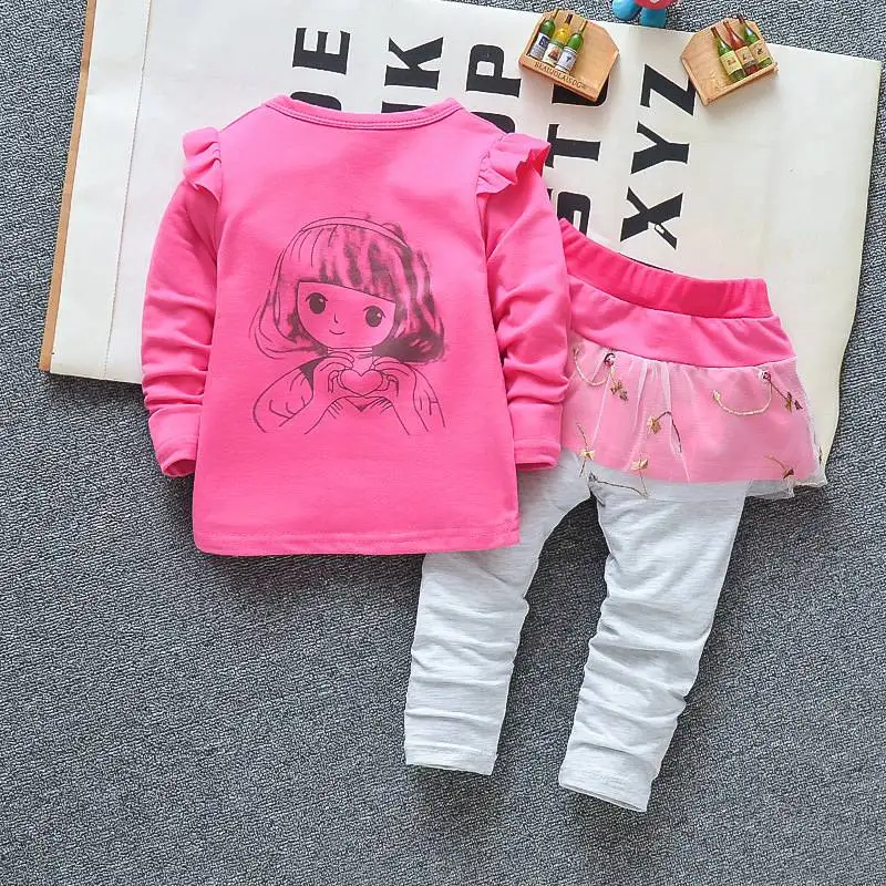 Baby Girl Clothes 2018 Cartoon Long Sleeved T-shirt Tops + Pants 2PCS Outfit Children Infant Clothing Kids Bebes Jogging Suits | Детская
