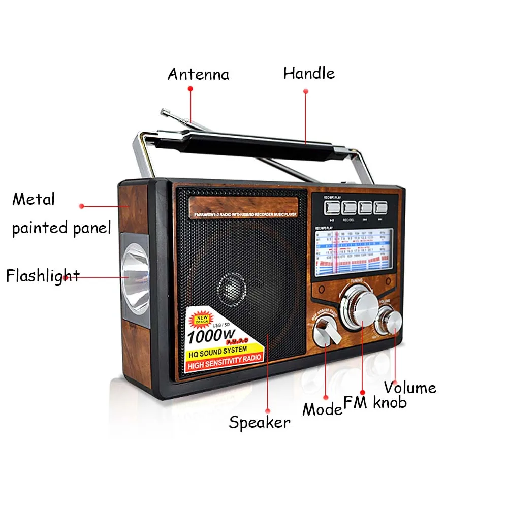JINSERTA FM/AM/SW Ретро Радио мировой диапазон приемник MP3 плеер с фонариком функция записи Поддержка TF карты U диск воспроизведения