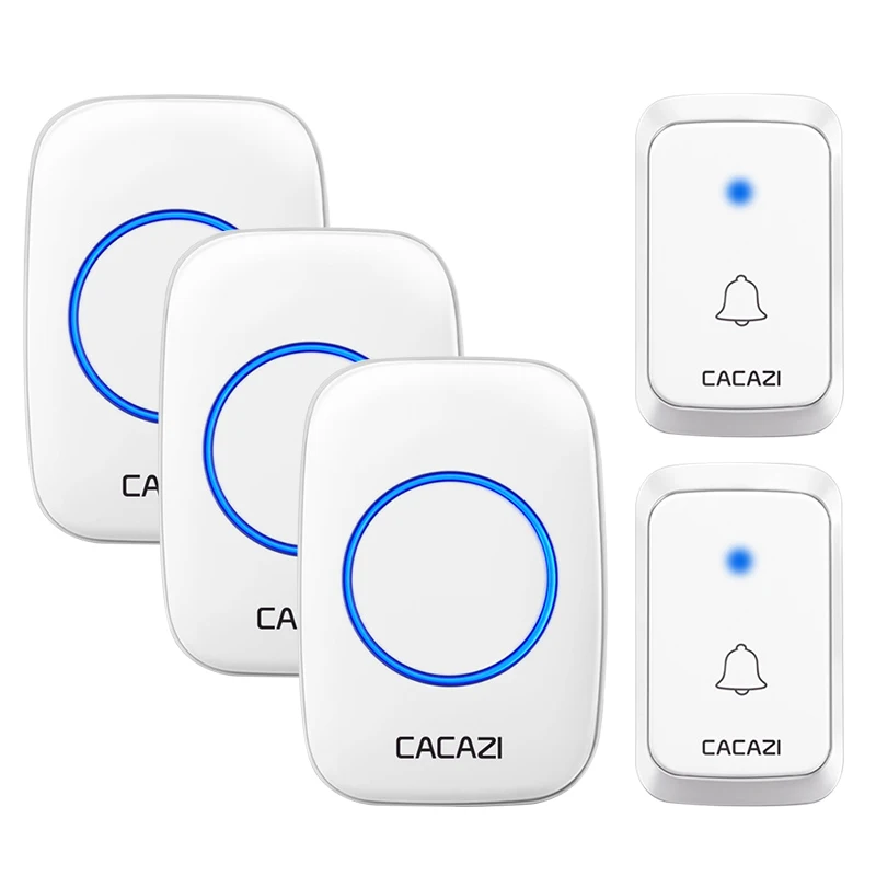 2 button 3 receiver Водонепроницаемый беспроводной дверной звонок CACAZI с дистанционным управлением 300 м, кнопка с 2 батарейками, 3 приемника, домашний дверной звонок, США, ЕС, Австралия, вилка 58 колокольчиков - Цвет: 2 button 3 receiver