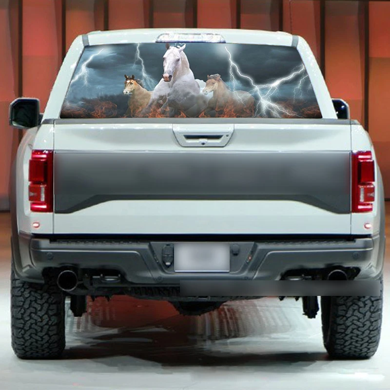 

1 PC 135*36cm Horse Lightning Rear Window Mesh Stickers Car Accessory for SUV Pick-up High Beam Protect