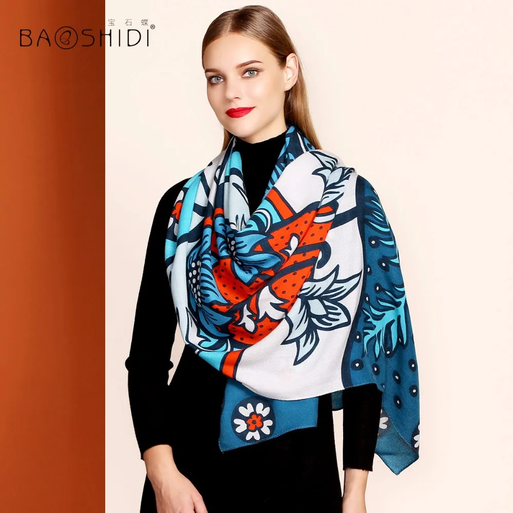 Женский Длинный шарф BAOSHIDI из 100% шерсти роскошный бренд элегантная шаль