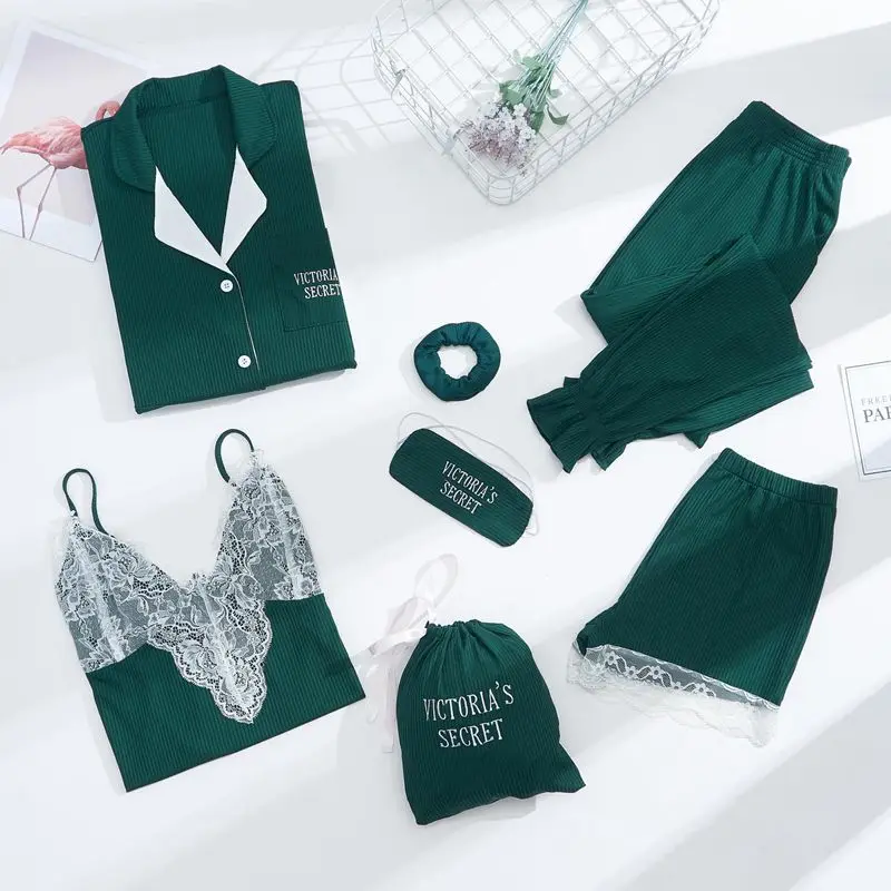 Сексуальная Женская пижама Ever Store, комплект из 7 предметов, хлопковая одежда для сна, летняя одежда для сна