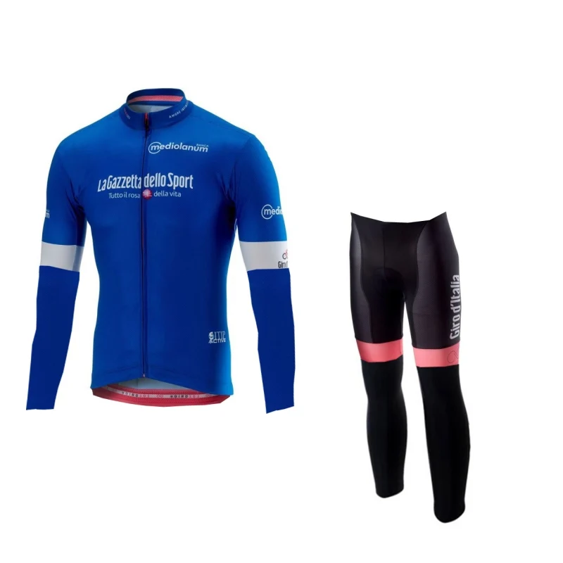 no bib fleece blue Pro team зимний флис Тур де италия Розовый Велоспорт Джерси Наборы для мужчин, утепленная велосипедная Одежда MTB Ropa Ciclismo велосипедный Майо гелевый коврик - Цвет: no bib fleece blue