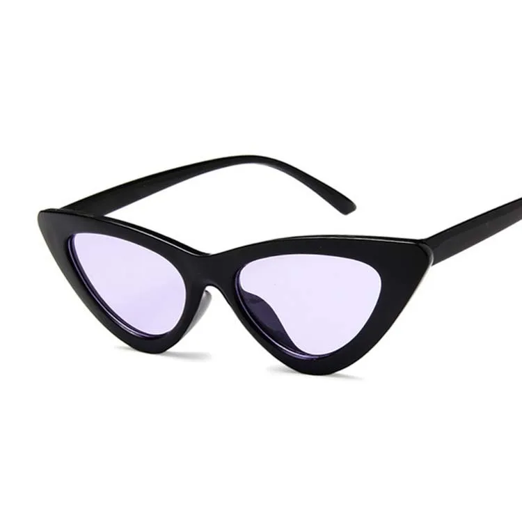 Black Purple Модные маленькие сексуальные женские солнцезащитные очки кошачий глаз, женские винтажные брендовые зеркальные солнцезащитные очки, женские очки UV400 - Цвет линз: Black Purple