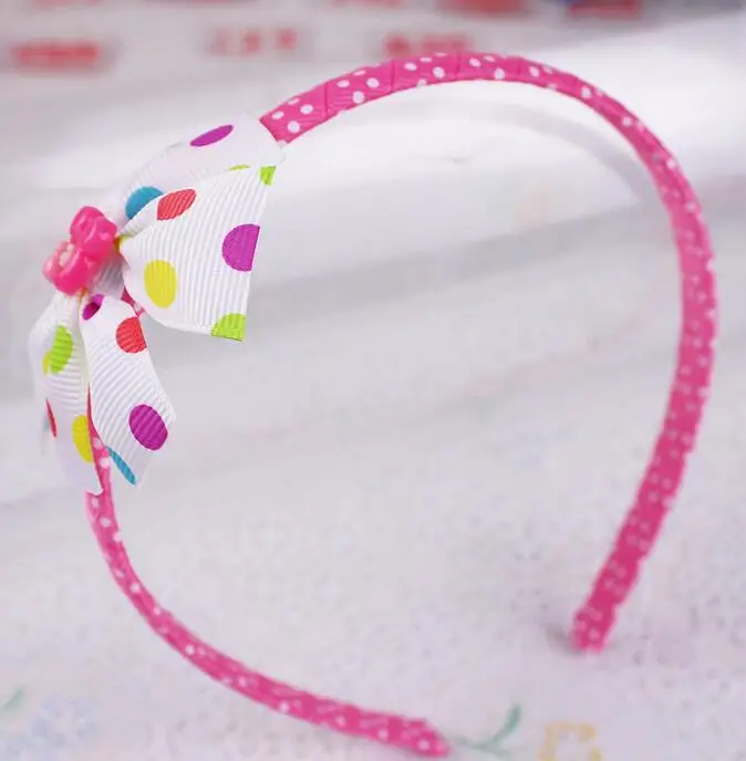 12 шт. бесплатная доставка лента в Радужный горошек бант для волос с лентой