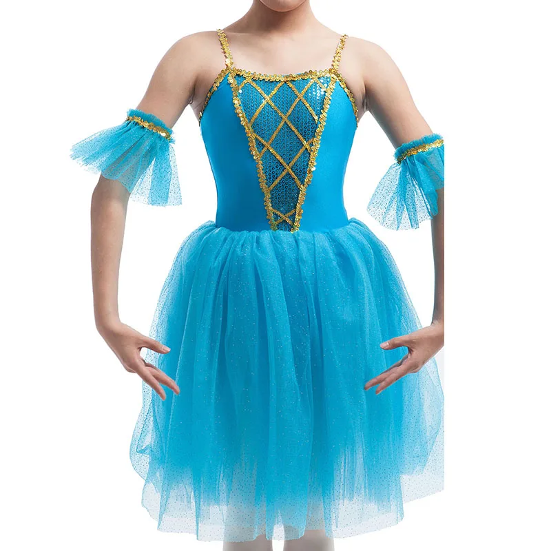 Светло-голубая детская/Женская длинная балетная юбка с трико костюм для