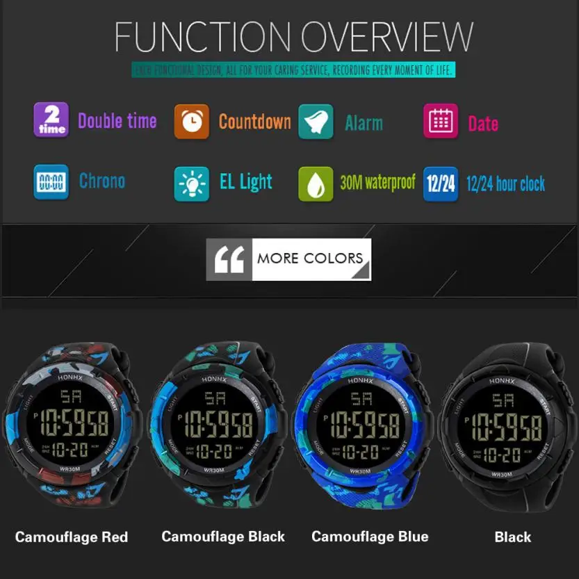 

Fashion Unisex Quartz Analog Watch Waterproof Watch Fashion Military Sports Multifunction Sports Watch Electronic Watch #W