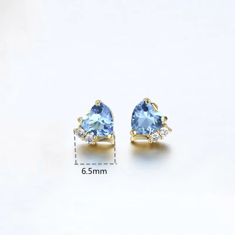 Маленькие милые серьги гвоздики в виде сердца цвета голубого океана для женщин и