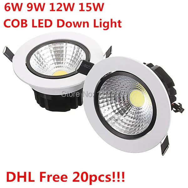 

20pcs COB LED Downlight 6W 9W 12W 15W LED COB Down Light Recessed Ceiling Lamp with driver 85-265V Warm/Cold White DHL Free