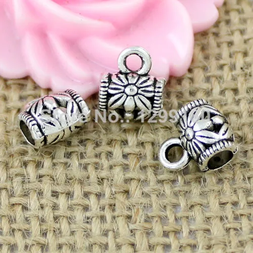 

50pcs/lot Zinc Alloy Silver Tone Charm Pendant Bails Cord end For Necklace DIY Jewelry Making Accessories 9x10mm Hole:4mm K01913