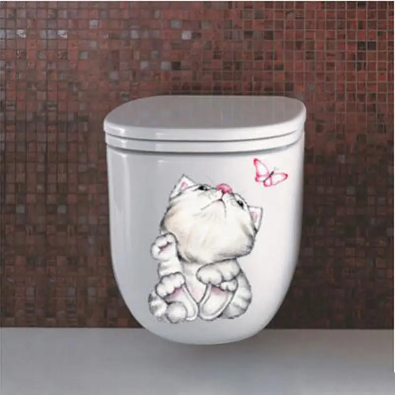 New Lovely Cat Kitten Wall Stickers Toilet Door Butterfly Bathroom Art Decals Home Decoration Window Glass | Дом и сад