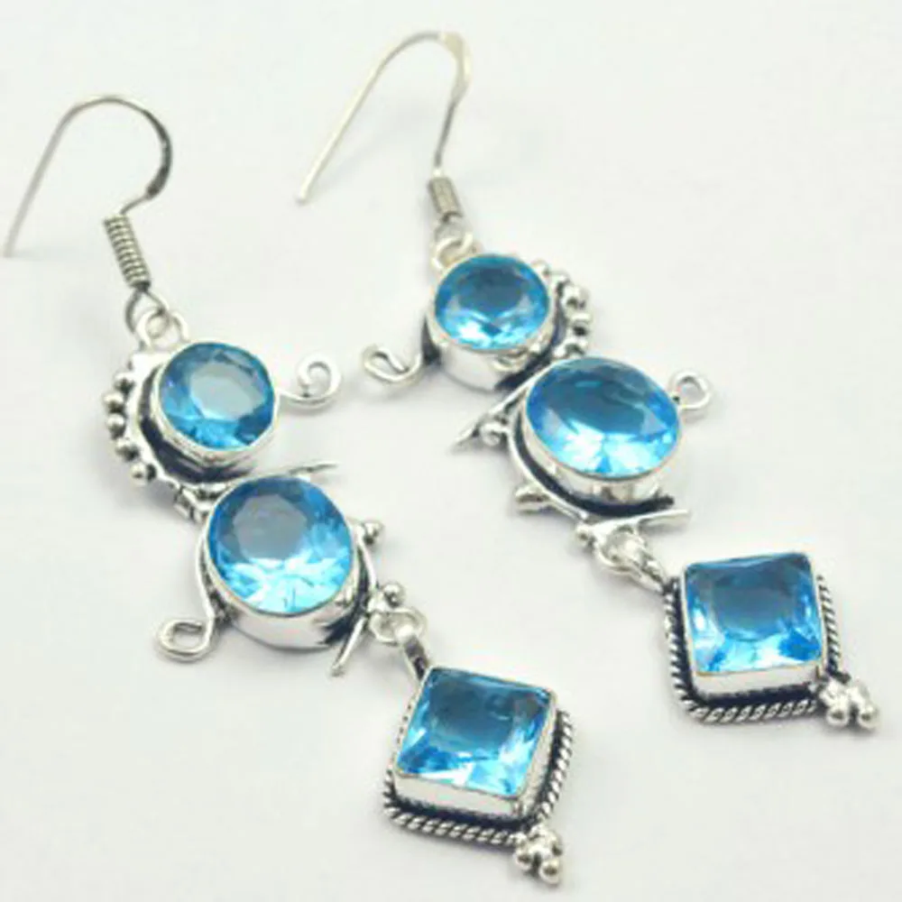 Синие висячие серьги с серебряным наложением из меди американский размер 72 мм