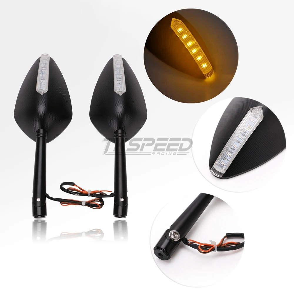 Черный Универсальный CNC алюминиевый мотоцикл зеркало светодиодный указатель