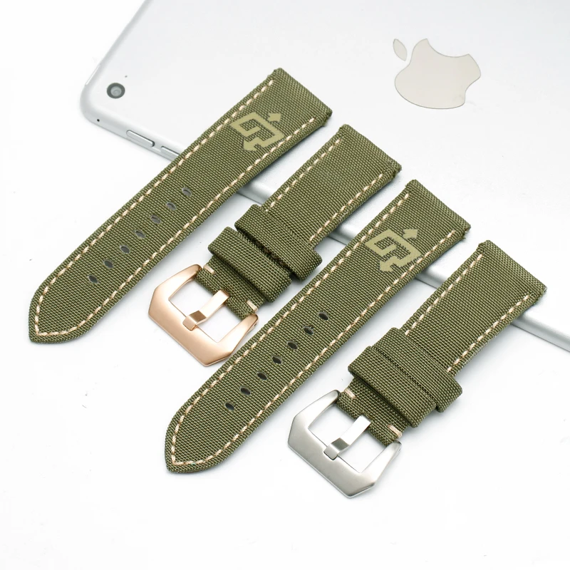 High quality Canvas watchband Genuine leathe bottom 20mm 22mm 24mm 26mm for PAM111 441 men watch bracelet | Наручные часы